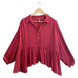 Free People Pink Bohemian Victorian Blouse Top Size S